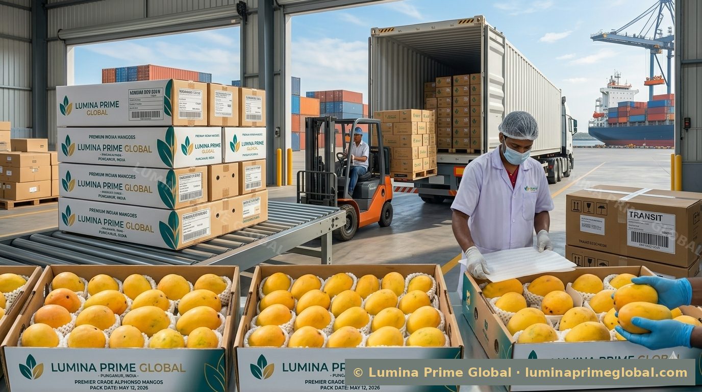 Quality check on packed Alphonso mangoes before dispatch, Chittoor facility