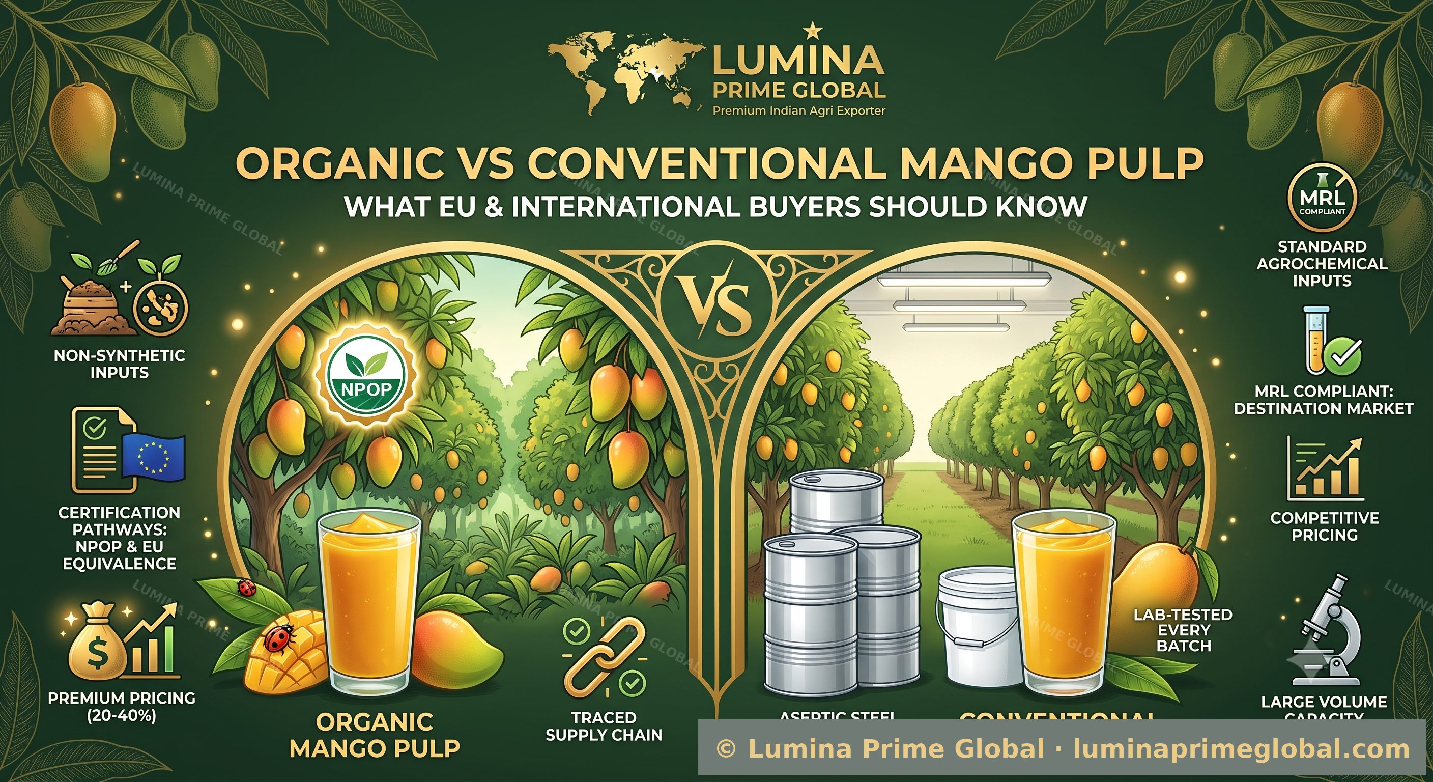 Organic vs conventional mango pulp for EU and international buyers